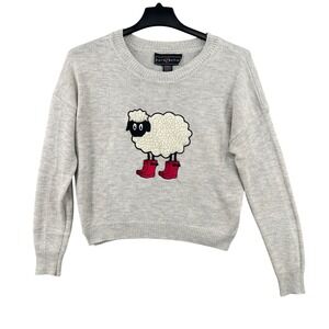 Polly & Esther Fuzzy Sherpa Sheep Sweater Womens L Grey Whimsical Cottagecore